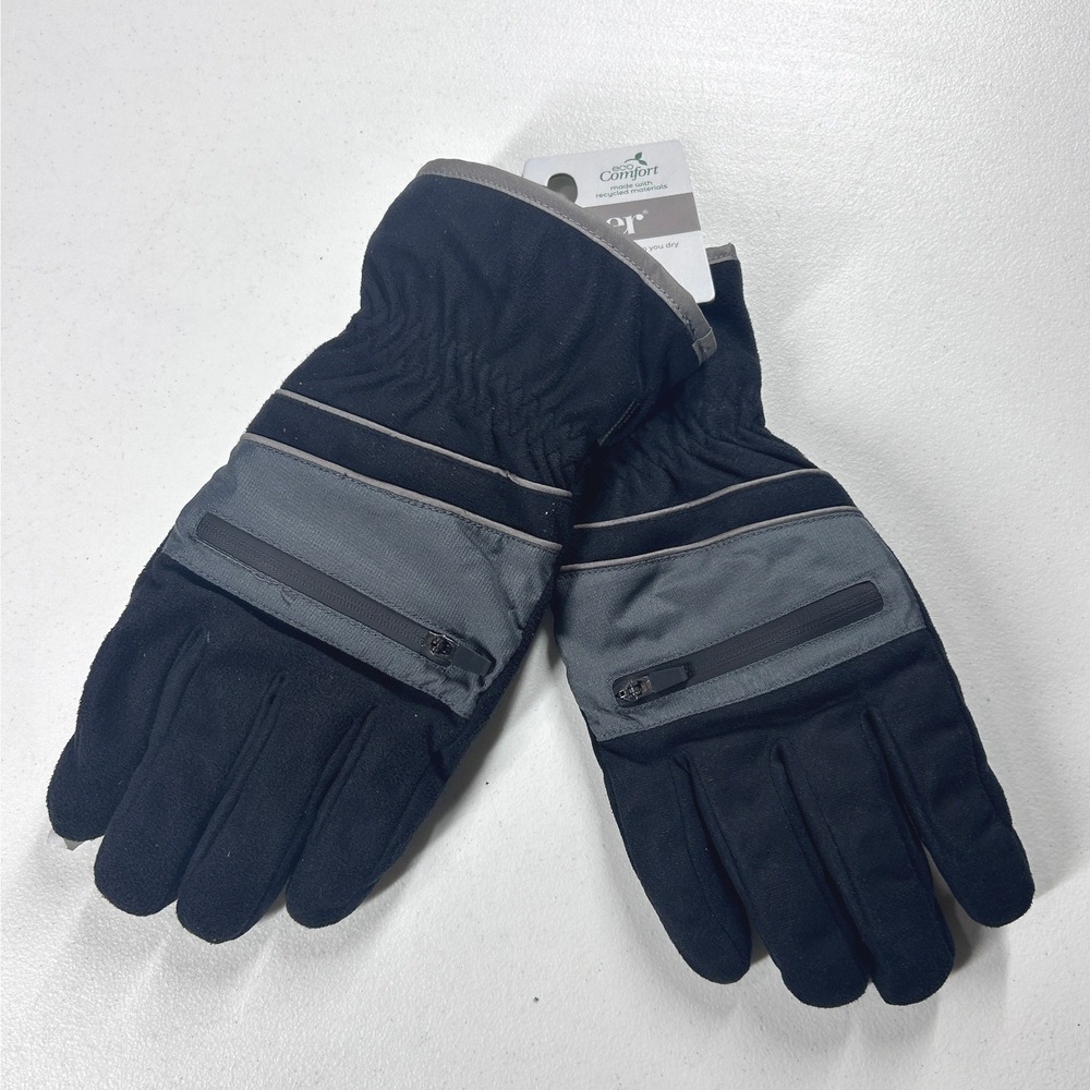 Isotoner Mens smartDri smartTouch Eco Comfort Fleece Gloves Black LG A731K1 NEW